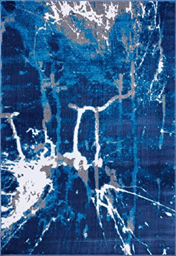 Ladole Rugs Anise Collection Soft Contemporary Abstract Area Rug Carpet in Blue and Grey, 8x11 (7'10" x 10'5", 240cm x 320cm)