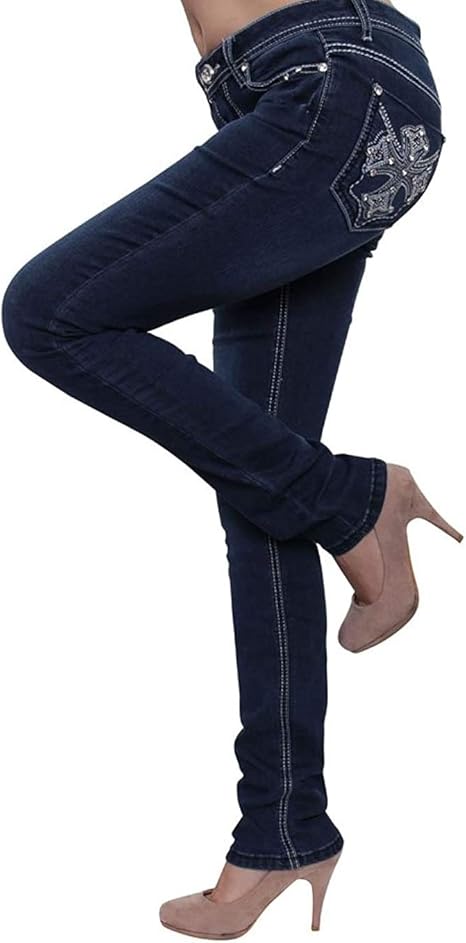 Amazon La Idol Sexy Couture レディース ラインストーン ミッドライズ ブーツカット スキニーブルー ストレッチデニム ジーンズパンツ Us サイズ 5 カラー ブルー ジーンズ 通販
