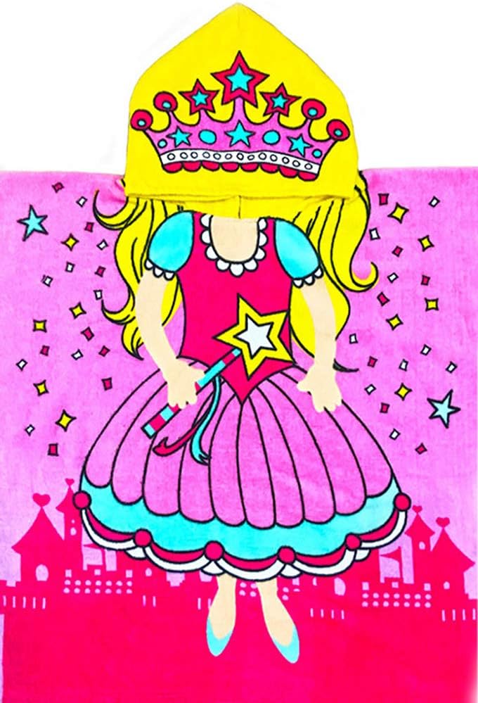 YIFONTIN Princess Hooded Towel Super Soft Absorbent 100% Cotton Poncho 24"x48" for Kids Beach Bath Swimming Pool Camping Vacation, Pink Castle.