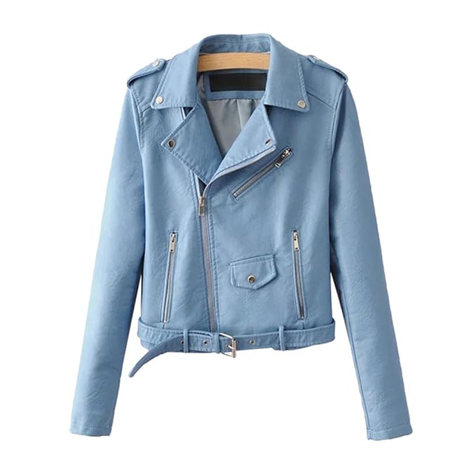 Baymate Damen Kunstleder Motorrad Lederjacke Zipper Kunstlederjacke Bikerjacke Oberteile Mantel