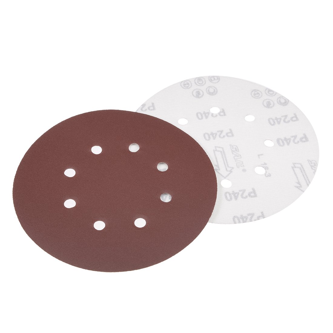 Sourcingmap 10Pcs 7 inch 8 Hole Hook and Loop Sanding Disc 240 Grit Flocking Sandpaper Random Orbital Sander Paper