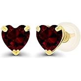 Solid 14K Gold 5mm Heart Genuine Birthstone Stud Earrings For Women | Hypoallergenic Studs | Natural or Created Gemstone Stud Earrings For Women