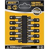 BOEN 10-Piece 3/8" Drive Impact Grade Socket Adapter Set, 1/4-Inch SAE Hex Shank Drill Bit Adapter for Power Drill to High Torque Impact Wrench