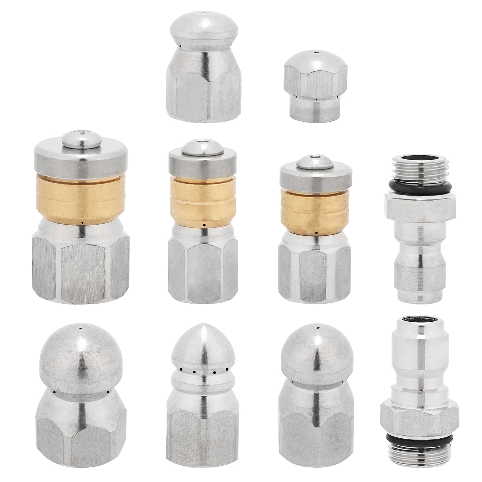 Photo 1 of 10pcs Sewer Jetter Nozzle Kit Stainless Steel, Pressure Washer Sewer Jetter Nozzle, 1/4" & 3/8" NPT Quick Connectors, 5000 PSI