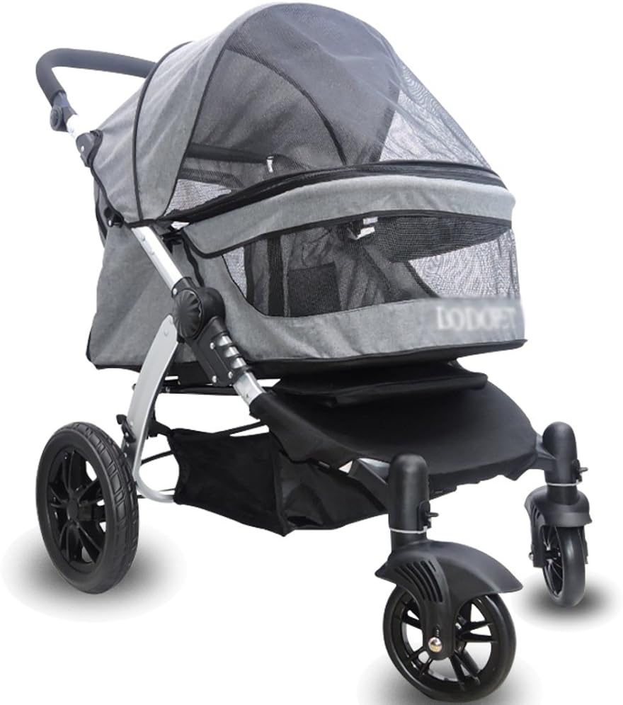 NAUY- Pet Cart Dog and Cat Trolley 4-Rounds Damping Fold Large Dogs Medium-sized Dog Golden Retriever Husky Trolley Pet Supplies (Maximum load capacity: 40kg) (color : GRAY)