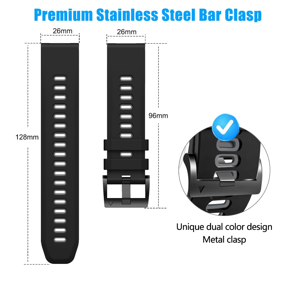 ZPJPPLX 26mm Easy Fit Watch bands For tactix 8 Fenix 8 51mm 7X Pro 6X 5X,Soft Silicone Sport Straps Compatible for Garmin Tactix7/Fenix 6X Pro/Fenix 5X Plus/Enduro3 2/Descent Mk2i/3i Epix Pro 51mm