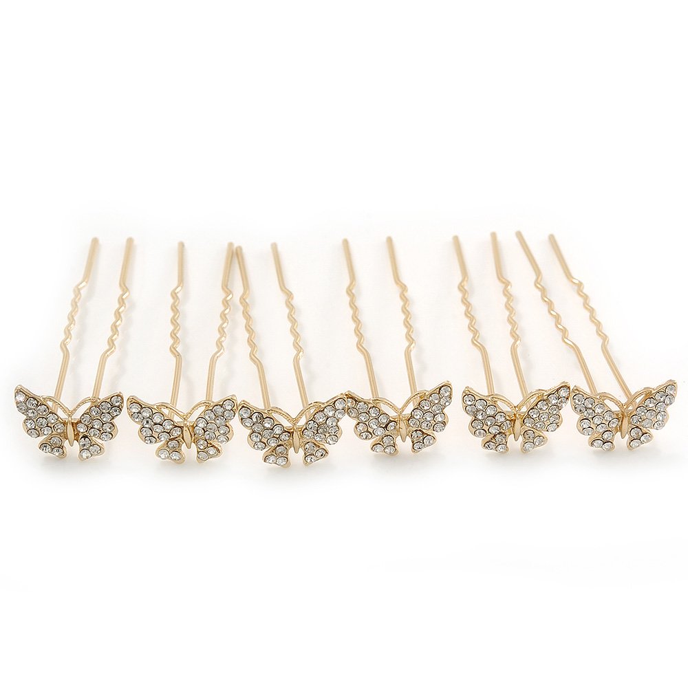 Bridal/Wedding/Prom/Party Set Of 6 Gold Plated Crystal 'Butterfly' Hair Pins