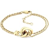 Tommy Hilfiger Women's Jewelry - Knot Pendant Bracelet – Double Rope Chain, Lobster Clasp – Adjustable – Nautical-Inspired Style - Gift for Her