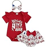 FOCUSNORM 4th of July Baby Girl Clothes Bow/Ice Cream Print Romper Short Skirt Sets My First 4th of July Baby Girl Outfit