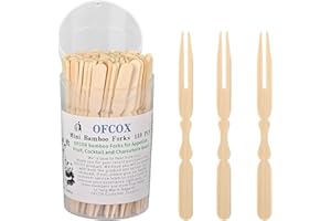 OFCOX Mini Bamboo Forks 3.5 inch, Cocktail Forks Appetizer Forks, Toothpicks for Appetizer, Disposable Wooden Wood Tiny Small