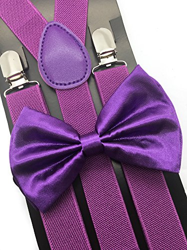 Neon Purple Color Wedding Accessories Adjustable Bow Tie & Suspenders