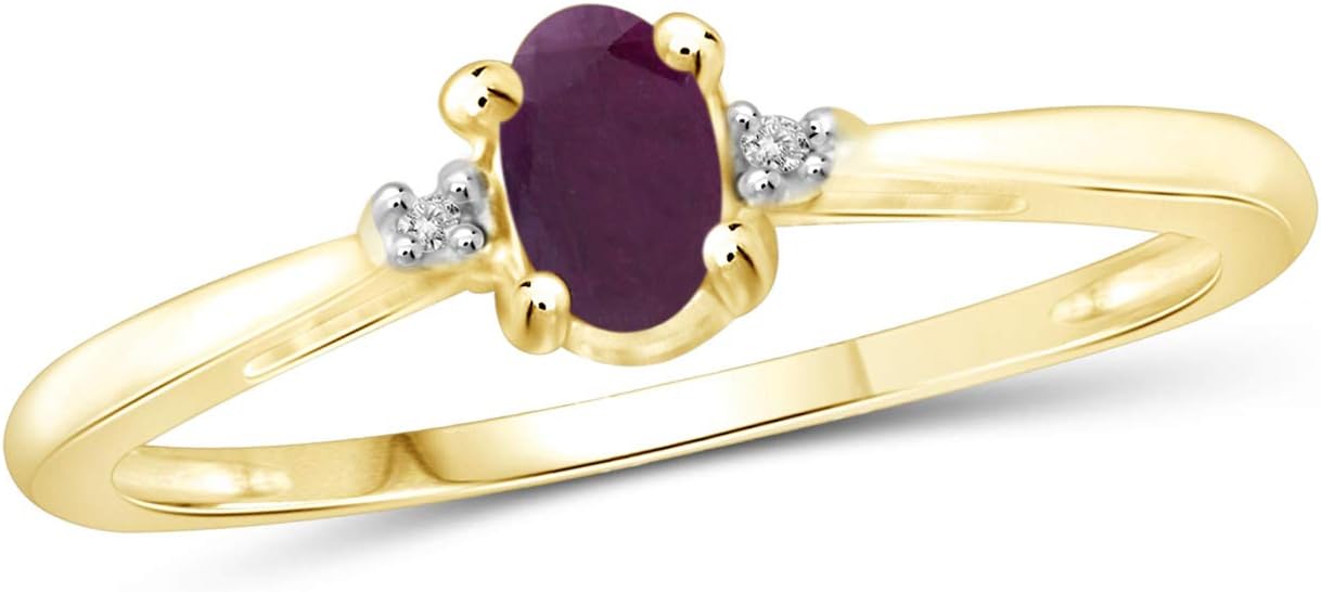 Jewelexcess 0.25 CTW Genuine Ruby Gemstone & Accent White Diamond Ring in 14k Gold Over Silver