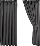 Aspire Homeware Blackout Curtains 90x90 Pencil Pleat Grey 2 Panels Tiebacks