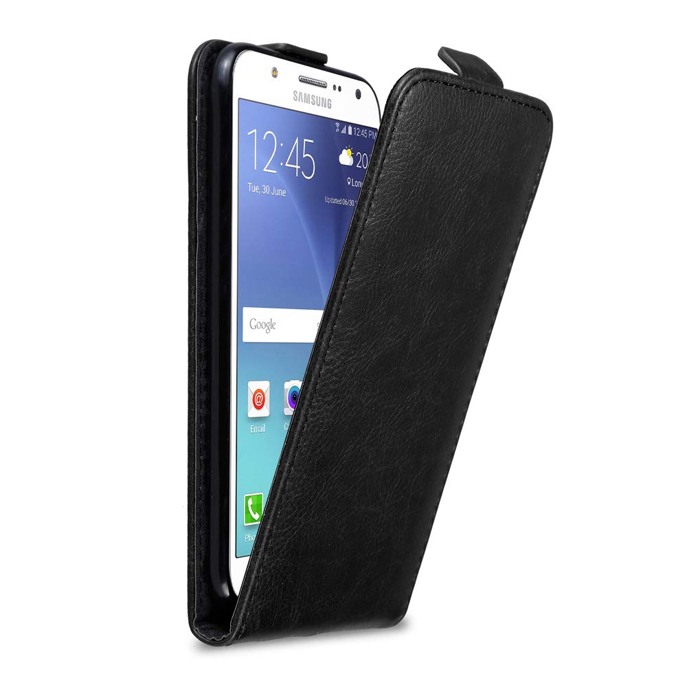 cadorabo Case works with Samsung Galaxy J7 2015 in NIGHT BLACK - Flip Style Case with Magnetic Closure - Wallet Etui Cover Pouch PU Leather Flip