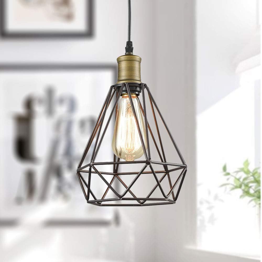 Farmhouse Plug in Pendant Light with On/Off Switch Wire Caged Hanging Pendant Lamp - - 