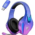 PHOINIKAS Wireless Gaming Headset for PS4 PS5 PC Switch, Wireless 2.4GHz Gaming Headphones with Detachable Noise Canceling Mic, 7.1 Stereo Sound, Only 3.5mm Wired Mode for Xbox Seires - Violet