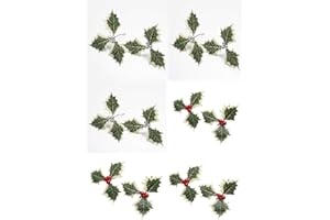 NT-LING Artificial Holly Berries with Green Leaves, 12PCS Artifical Red Holly Berry Flowers for Christmas Tree/Wreath Arrangement Decorations, Christmas Picks for Crafts Gifts Wedding Party Decorations