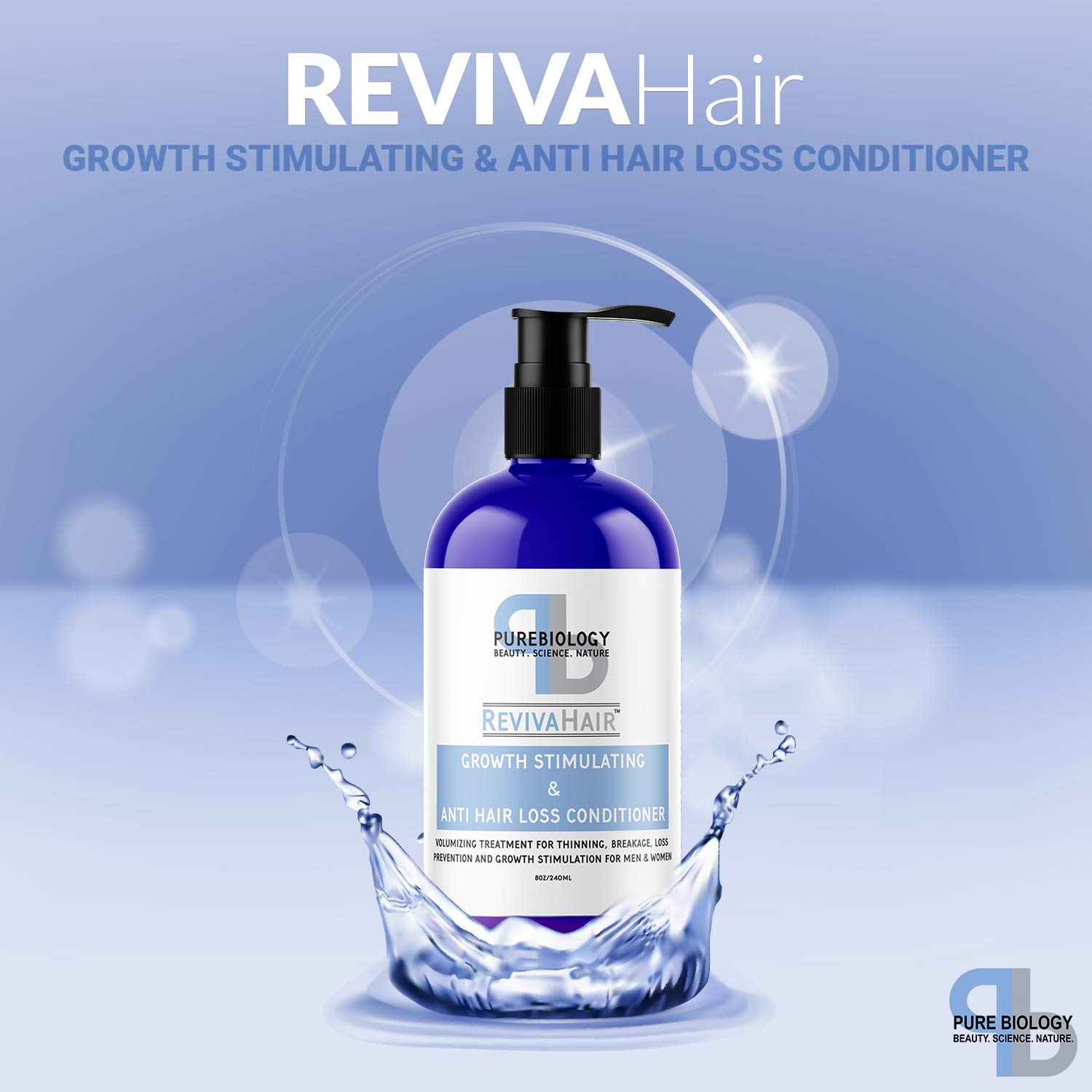 Pure Biology Hair Growth Stimulating Conditioner with Biotin, Keratin, Argan Oil, Coconut Oil, Vitamins B5 +E & Breakthrough Anti Hair Loss Complex for Thinning, Damaged & Dry Hair for Men & Women: Beauty