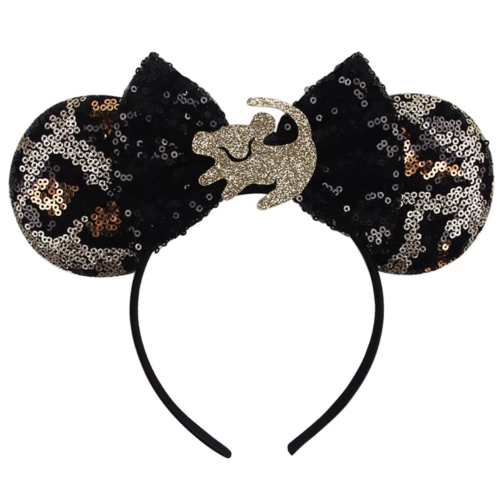 Photo 1 of Foeran Mouse Ears Headbands Shiny Bows Mouse Ears Glitter Party Princess Decoration Cosplay Costume for Girls Women (little lion golden leopard)