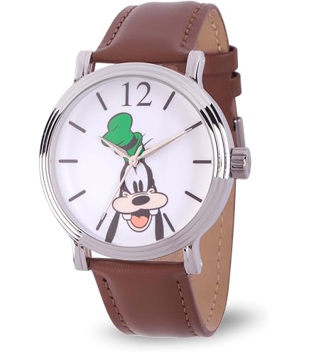 Disney Mens Watch 34mm Goofy Gear Dial Silver Tone Black Leather New Battery Amazon.com: Disney Men main image 2