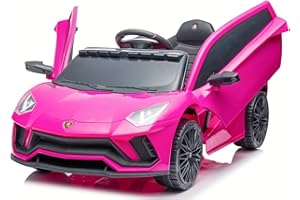 u URideon Kids Ride On Car - 12V Kids Electric Vehicle Toy with Parent Remote Control, Battery Powered Sports Car Toy, 2 Speeds, MP3 Player, Hydraulic Doors-Pink