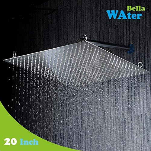WaterBella Stainless Steel Shower Head - Rain Style Showerhead, Waterfall Effect, Elegantly Designed, High Polish Chrome, Ultra Thin (Square 20-inch)