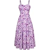 Belle Poque Sun Dresses for Women Spring Summer Floral Midi Flowy Spaghetti Ruffle Wedding Guest Tea Party Dress