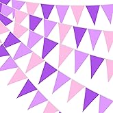 Gilprop 49.2 Ft / 60 Pieces Pink and Purple Party Decorations Pennant Banner Triangle Flags Garland Bunting Banner for Birthday Gender Reveal Wedding Baby Shower Decor Supplies