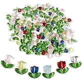 160Pcs Tulip Glass Flower Beads - Translucent Colorful Loose Spacer Beads for Jewelry Making, Crafts, DIY Bracelet