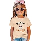 GLIGLITTR Toddler Girls Easter Bunny Shirt Honey Bunny Tshirt Cute Rabbit Outfits Baby Short Sleeve Tee Tops(Apricot,18-24Months)