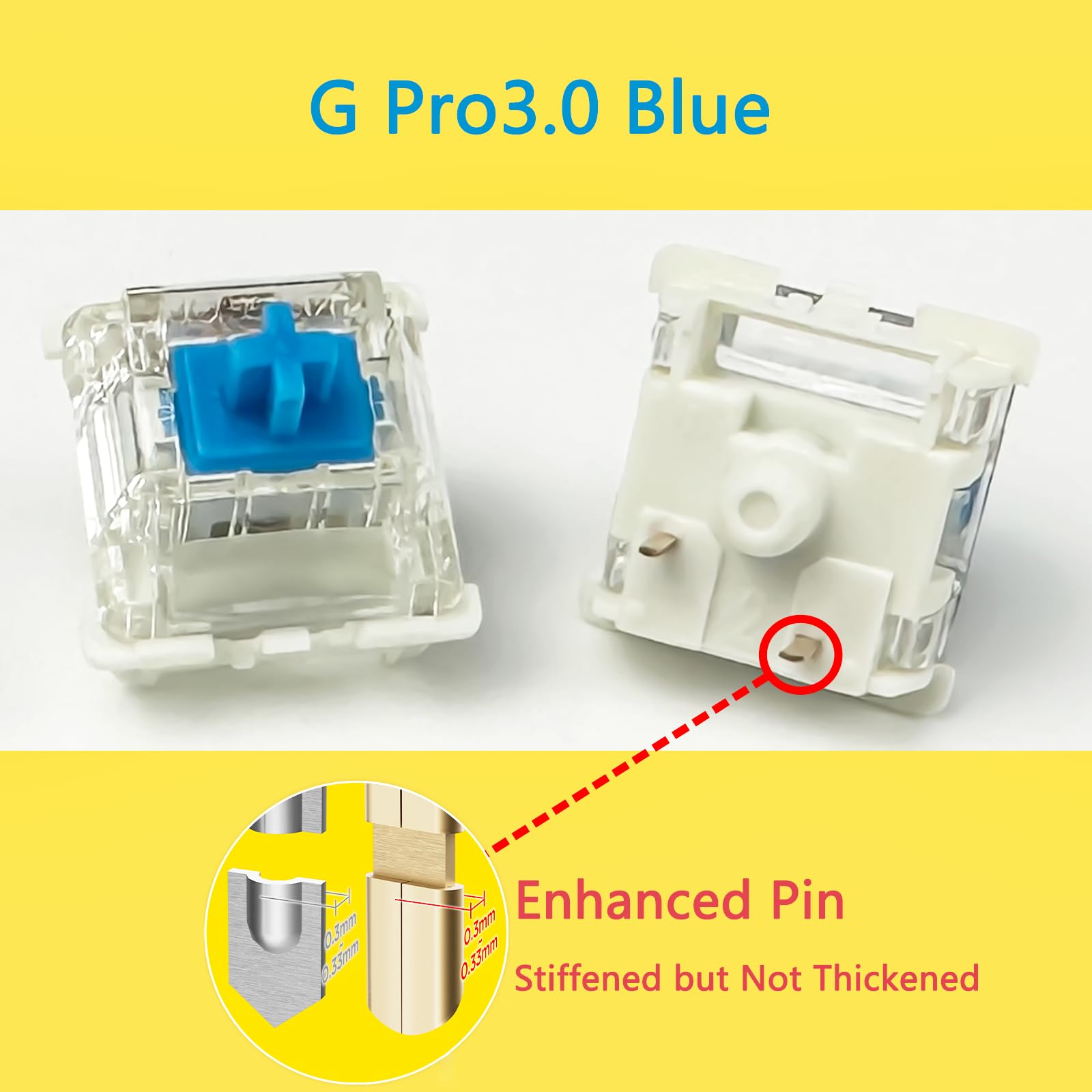 Gateron G Pro 3.0 Blue Switches for Mechanical Keyboard,3-Pin 60gf Clicky/Pre-Lubed/Pin-Enhanced Switches(108pcs,Blue)