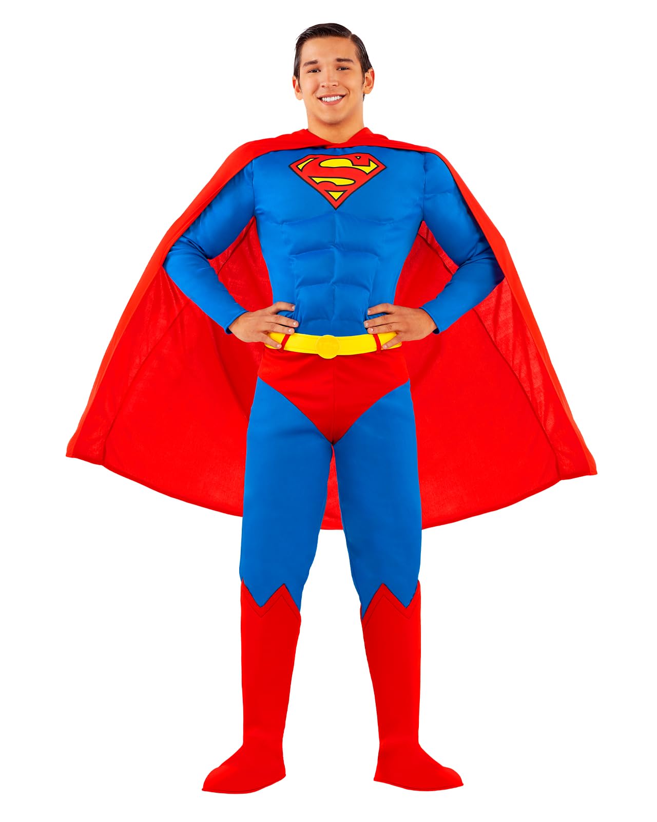 Funidelia Official Superman Costume for Men, Includes Jumpsuit, Cape, Belt and Boot Covers, Superheroes - Outfit for Adults for Parties, Carnival and Halloween - Size 3XL