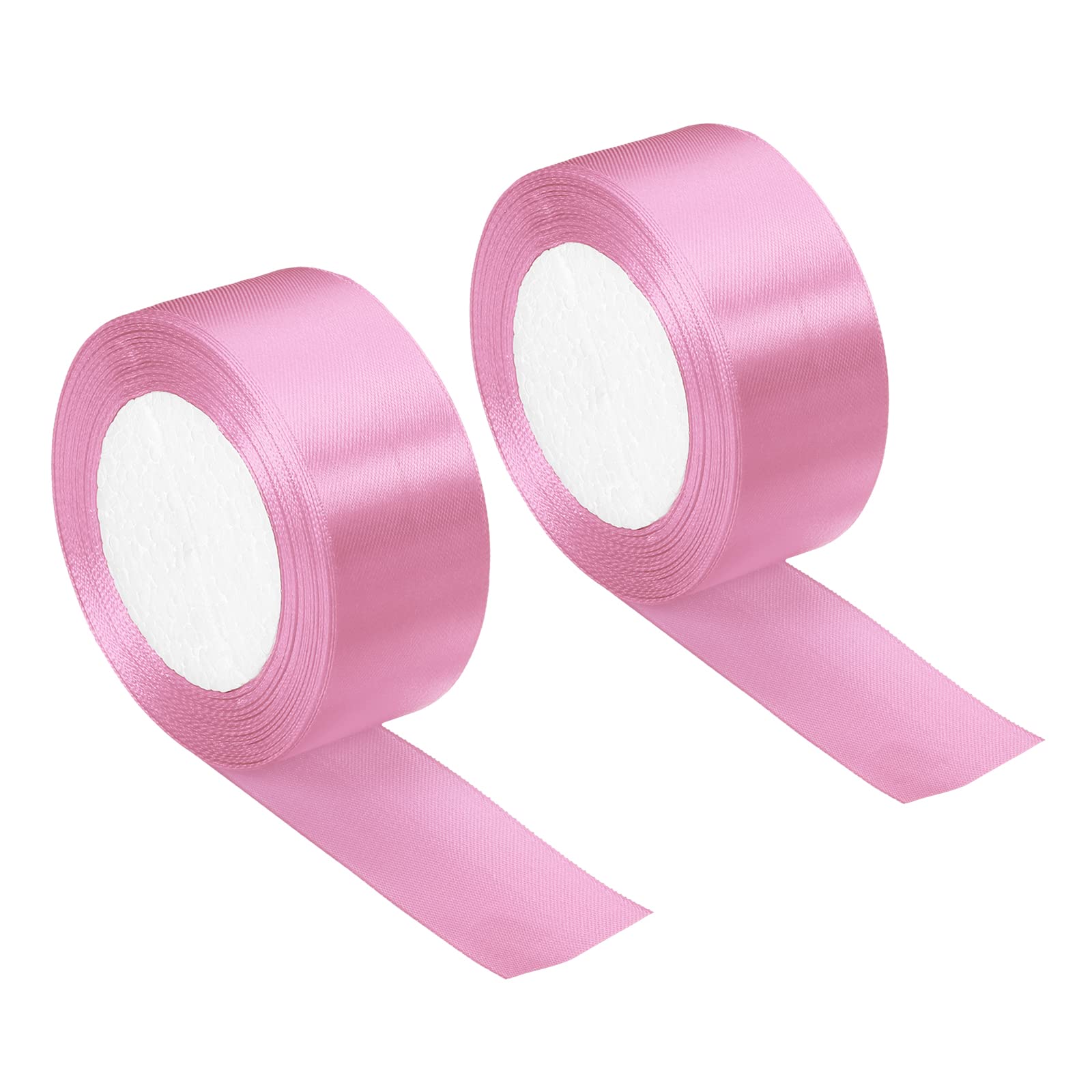 PATIKIL 1.5 Inch Wide 24 Yards Satin Ribbon, 2 Pack Double Face Solid Crafts Roll for Party Home DIY Wrapping Decoration, Medium Pink