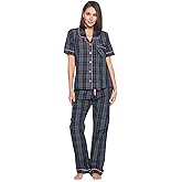 Ashford & Brooks Women's Woven Pajama Set Plaid Two-piece Pj Sets Sleepwear Loungewear Button-Down Pj Sets