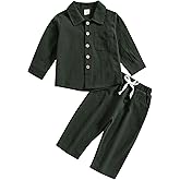 ACESTAR Toddler Baby Boys 2 Pieces Cotton Linen Set Long Sleeve Button Down Shirt Casual Pants Sets Spring Fall Outfits