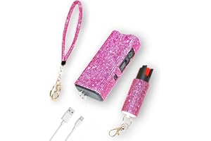 Bling MagiUSA Pepper Spray for Women & Stun Gun & Bracelet Self Defense Kit- 3in1 Keychain Tazer Painful 1.80 µC Charge, LED Flashlight 150 Lumen,0.58oz OC pepperspray Portable Compact Crystal Tazr