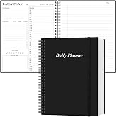 Daily Planner Undated - A4 To Do List Notebook Hourly Schedules, Spiral Appointment Planner for Women and Men,PVC Hardcover, Inner Pocket, Elastic Closure, 8.5" x 11", Black