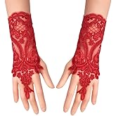 Latious Wedding Bride Lace Gloves Red Fingerless Bridal Gloves Floral Glove Party Prom Glove Accessories for Women and Brides…