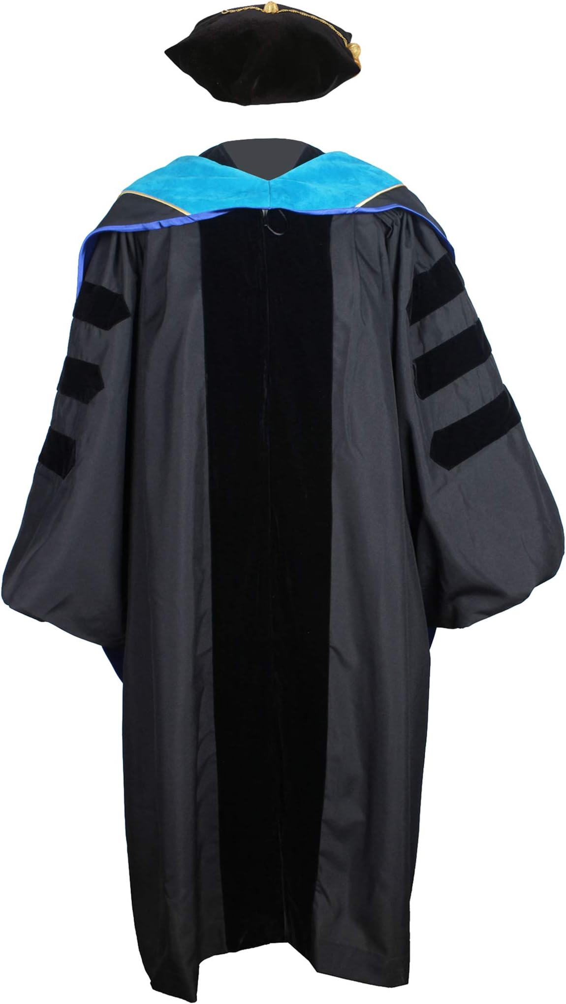 GraduationService Unisex Deluxe Regalia Doctoral Graduation Gown,Hood and 8-Side Tam Package PHD Velvet