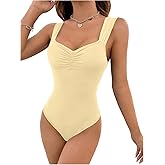 WDIRARA Women's Sweetheart Neck Sleeveless Tank Bodysuit Ruched Leotard Body Suit