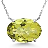 Gem Stone King 14K White Gold Customized and Personalized 14X10MM Oval Gemstone Birthstone Pendant Necklace | Gold Necklace For Women | With 18 Inch Chain