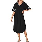 OPOIPIN Women's Nightgown V Neck Short Sleeve Sleepshirt Casual Loose Fit Nightdress Loungewear