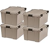 IRIS USA 4-Pack 63 Qt Storage Bins with Gasket Lids, Tan | WeatherPro seal helps protect bulky items for moving, garage, attic and basement storage