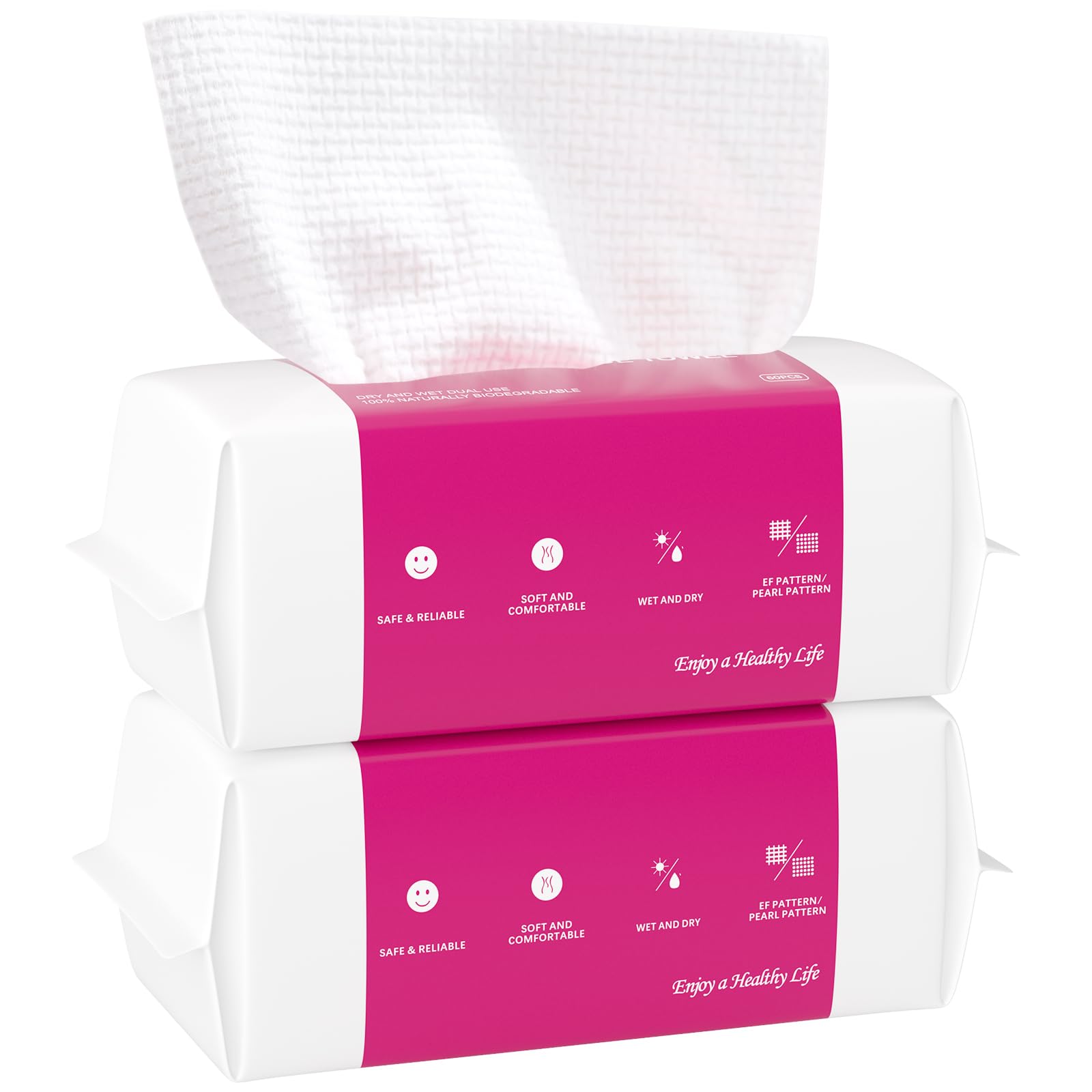 Disposable Face Towel 120 Count, 20 x 20cm Cotton Tissue Dry Face Wipes Skin Clean, Unscented and Ultra Soft Disposable Face Towelette for Washing Face, Makeup Removing (EF Pattern)