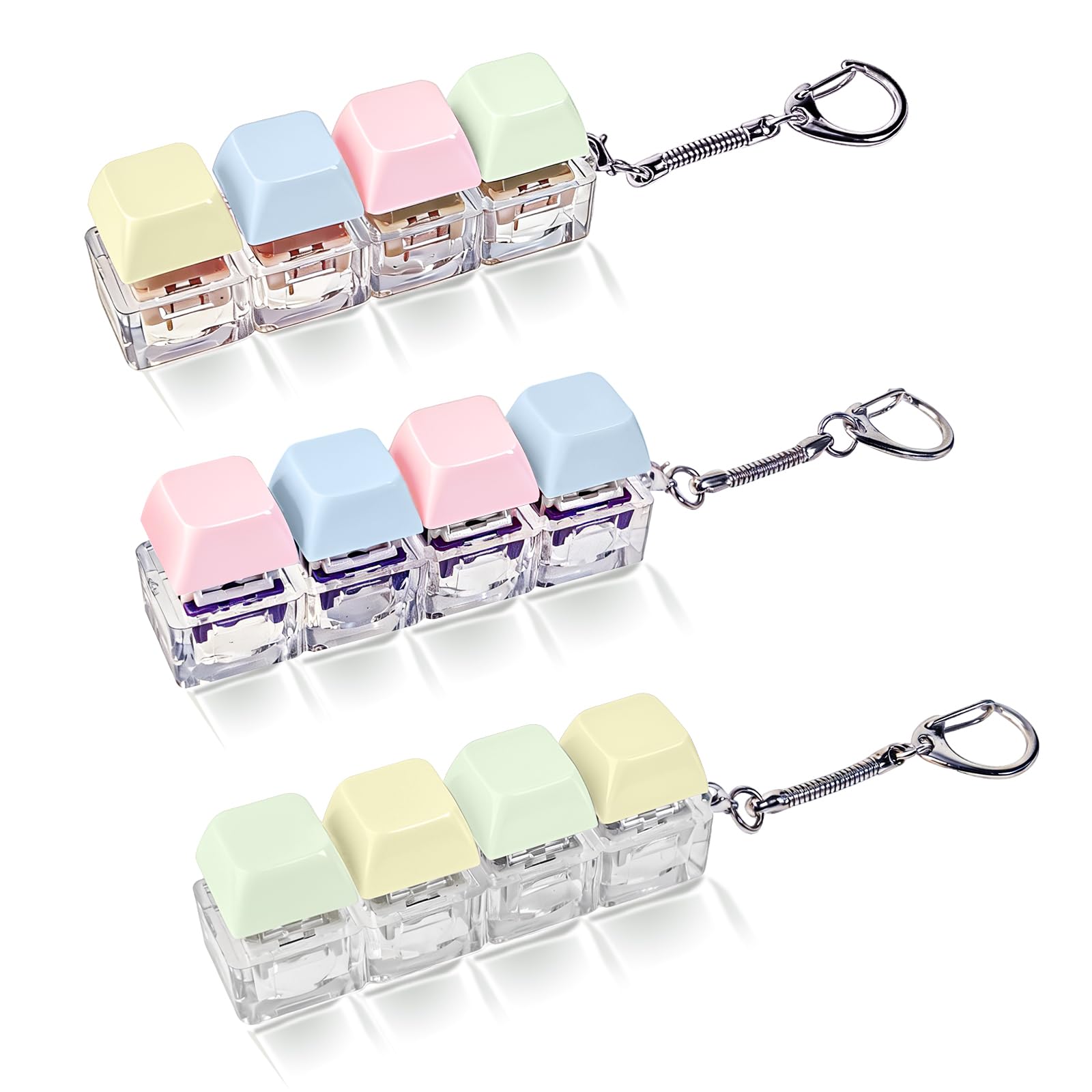3pcs Keyboard Fidget Toy, 4-Button Keyboard Clicker Fidget Toy with 3 Levels of Sound, Stress Relief Clicky Fidget Toy Finger Keyboard Keychain for Adults Anxiety Relief