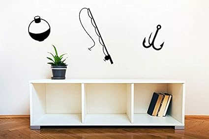 Amazon Com Fishing Pole Hook And Bobber Fishing Art Set Of