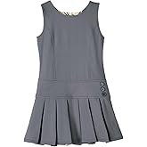 Bienzoe Girls School Uniform Jumper: Stretch Fit Pleated Hem Kids Sleeveless Dress