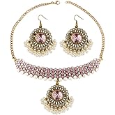 Bollywood Indian Necklace Earring Jewelry Sets for Women Imitation Crystal Ethnic Punk Choker Necklace Dangle Drop Earrings Diwali Festival Traditional Boho Jewellery for Wedding Bridal Prom Wear