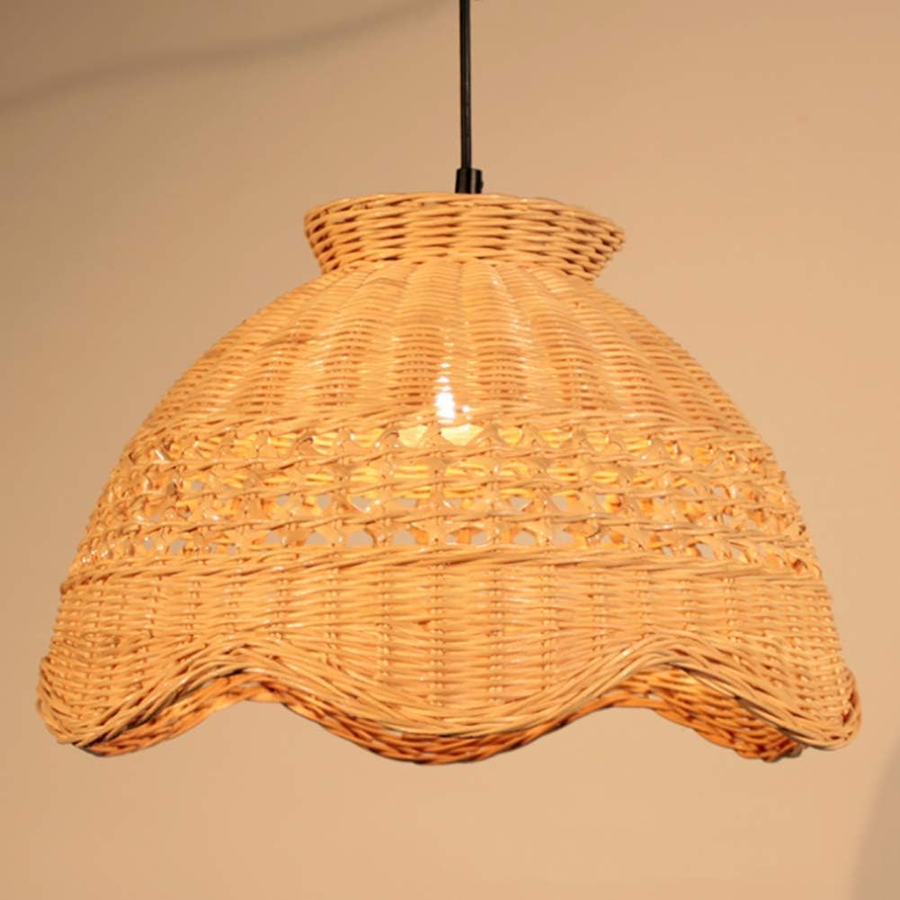 Wicker Rattan Lamp Bamboo Wicker Rattan Lampshade Modern Rattan Basket Ceiling Pendant Light for The Bar Coffee Shop Book Store Hallway and Living Room,Hatmodel