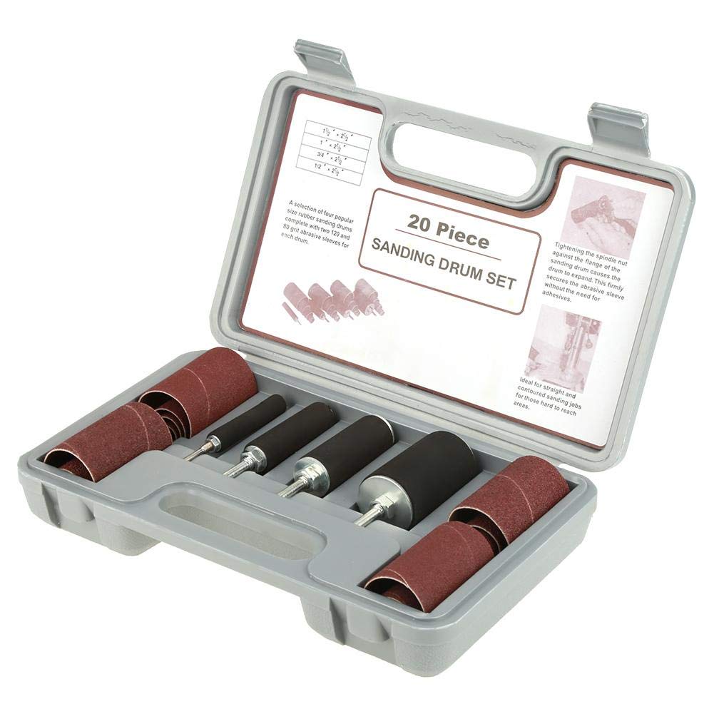 Broco Spindle Sanding Drum Sander Tool Kit, 20pcs Spindle Sanding Drum Sander Tool Kit Set Rubber Drums with Case for Drill Press for Woodworking Drill Press Power Drill